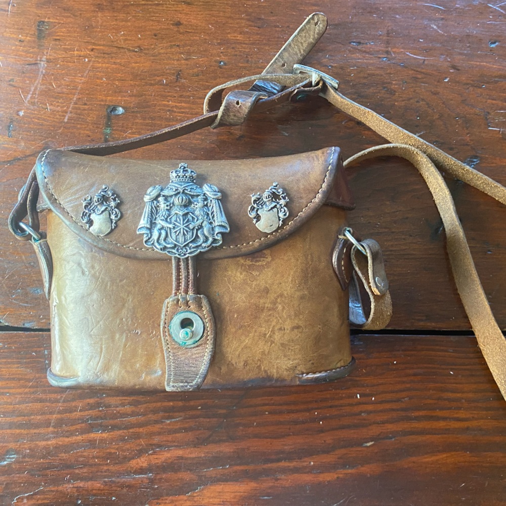 Vintage Austrian Brown Leather Crossbody Bag with Silver Accents